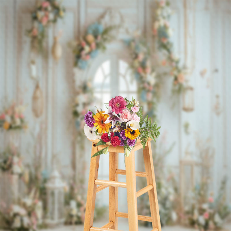 Aperturee - Holy Pure White Door Flower Wedding Photo Backdrop