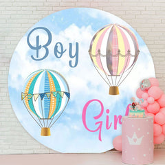 Aperturee - Hot Air Ballon Boy Or Girl Round Baby Shower Backdrop