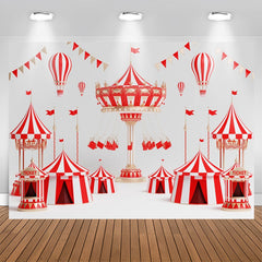 Aperturee - Hot Air Balloons Red White Circus Birthday Backdrop