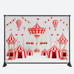 Aperturee - Hot Air Balloons Red White Circus Birthday Backdrop