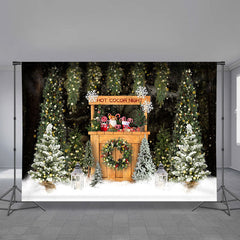 Aperturee - Hot Cocoa Night Snowy Trees Christmas Backdrop