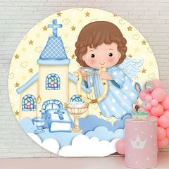 Aperturee - House Love Blue Boy Circle Baby Shower Backdrop