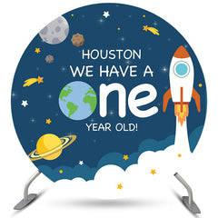 Aperturee Houston We Have One Year Old Round Birthday Backdrop