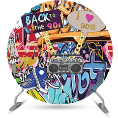 Aperturee - I Love 90s Exaggerated Graffiti Disco Round Backdrop