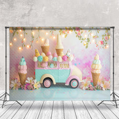 Aperturee - Ice Cream Car Floral Light Bokeh Cake Smash Backdrop