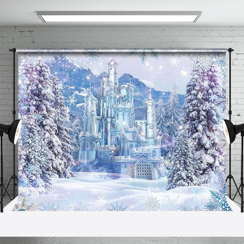 Aperturee - Ice Kingdom Castle Mountain Trees Winter Backdrop