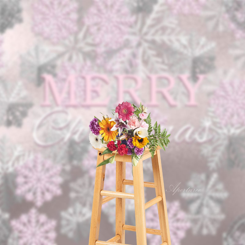 Aperturee - Ice Surface Pink Sliver Snowflake Christmas Backdrop