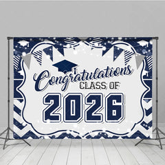Aperturee - Indigo White Stripe Bokeh 2026 Grad Photo Booth Backdrop