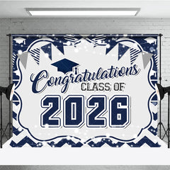 Aperturee - Indigo White Stripe Bokeh 2026 Grad Photo Booth Backdrop