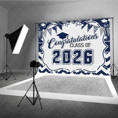 Aperturee - Indigo White Stripe Bokeh 2026 Grad Photo Booth Backdrop