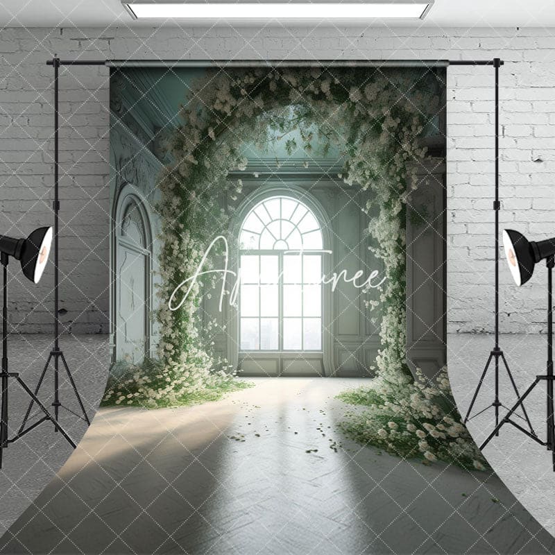 Indoor Room Arch White Floral Window Photo Backdrop - Aperturee