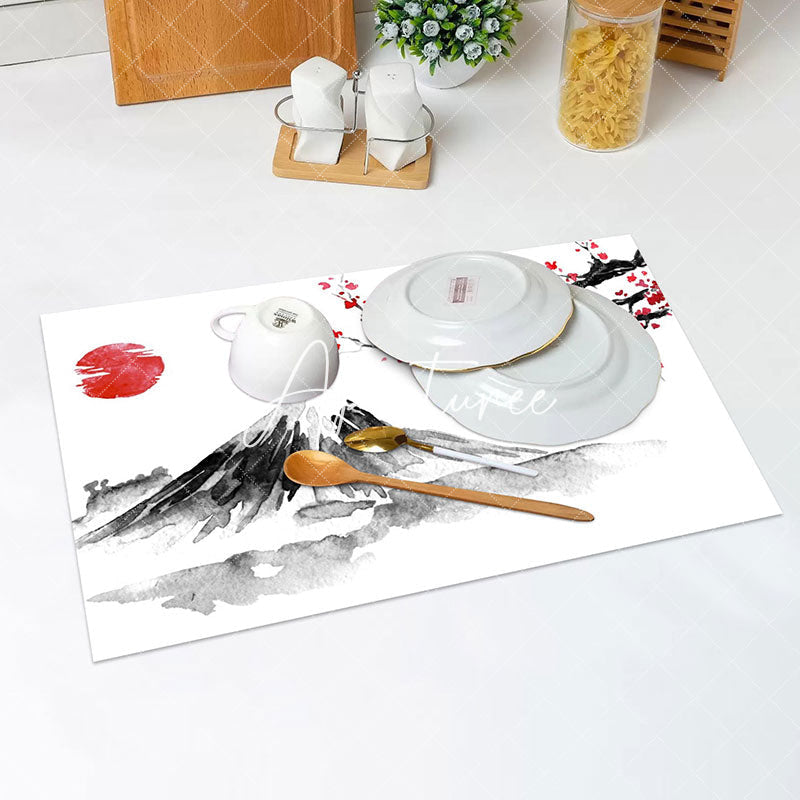 Aperturee - Ink Painting Mount Fuji Cherry Set Of 4 Placemats