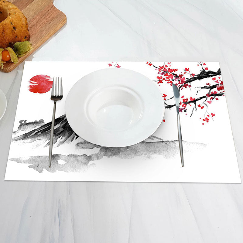 Aperturee - Ink Painting Mount Fuji Cherry Set Of 4 Placemats