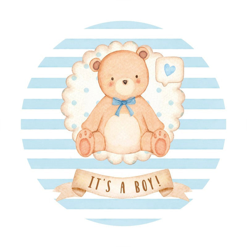 Aperturee - Its A Boy Bear Blue Circle Baby Shower Backdrop