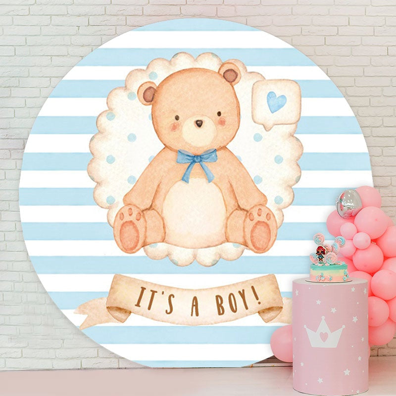 Aperturee - Its A Boy Bear Blue Circle Baby Shower Backdrop