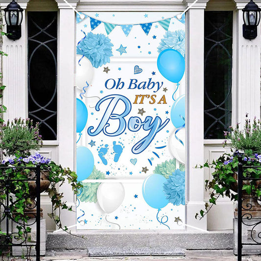 Aperturee - Its A Boy Blue Floral Balloon Baby Shower Door Cover