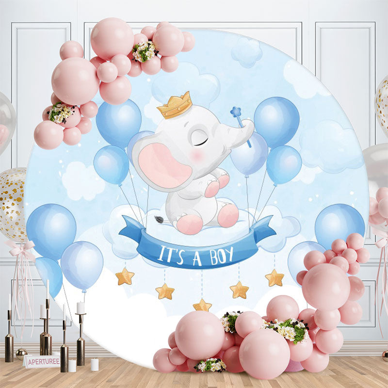 Aperturee - Its A Boy Elephant Circle Baby Shower Backdrop