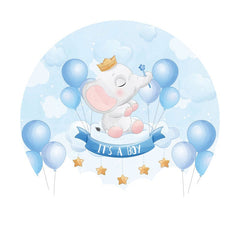 Aperturee - Its A Boy Elephant Circle Baby Shower Backdrop