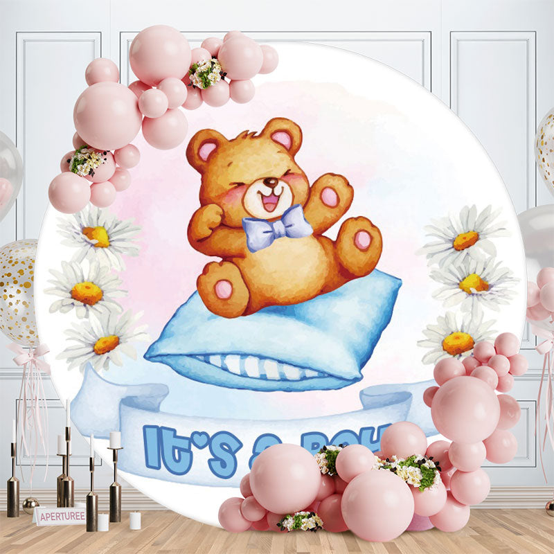 Aperturee - Its A Boy Teddy Bear Round Baby Shower Backdrop