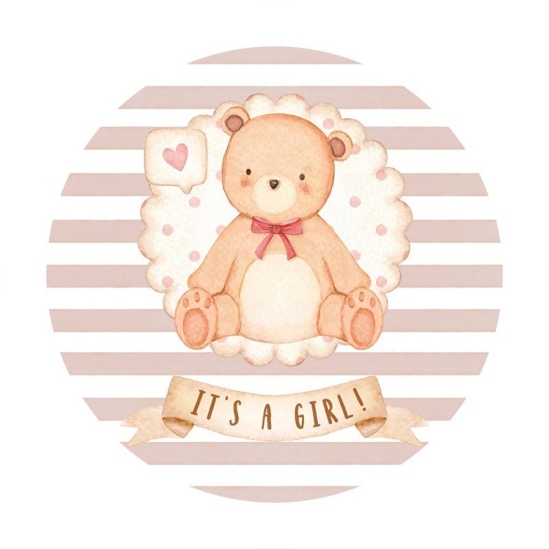 Aperturee - Its A Girl Bear Pink Circle Baby Shower Backdrop