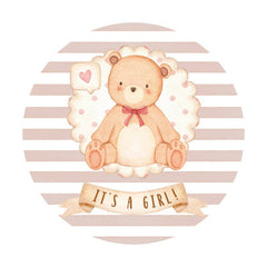 Aperturee - Its A Girl Bear Pink Circle Baby Shower Backdrop
