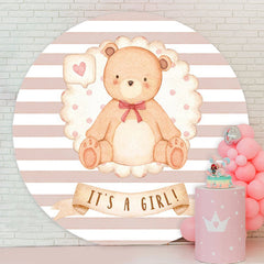 Aperturee - Its A Girl Bear Pink Circle Baby Shower Backdrop