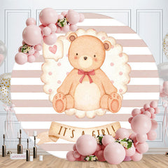 Aperturee - Its A Girl Bear Pink Circle Baby Shower Backdrop