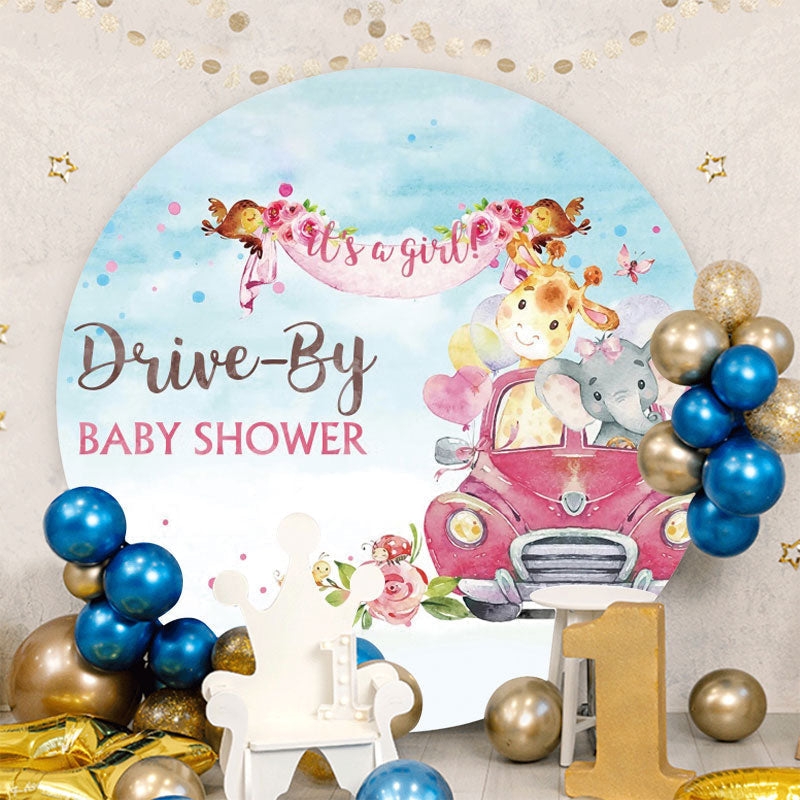 Aperturee - Its A Girl Drive By Baby Shower Round Backdrop