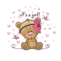 Aperturee - Its A Girl Round Pink Bear Baby Shower Backdrop