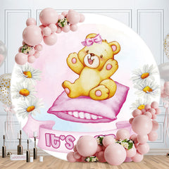 Aperturee - Its A Girl Teddy Bear Round Baby Shower Backdrop