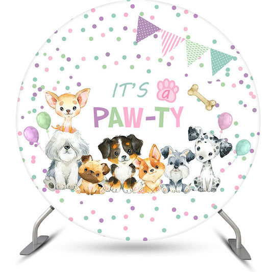 Aperturee - Its A Pawty Cute Puppies Colorful Dots Round Backdrop