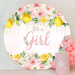 Aperturee - Its Girl Pink Floral Lemon Baby Shower Backdrop