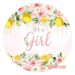 Aperturee - Its Girl Pink Floral Lemon Baby Shower Backdrop