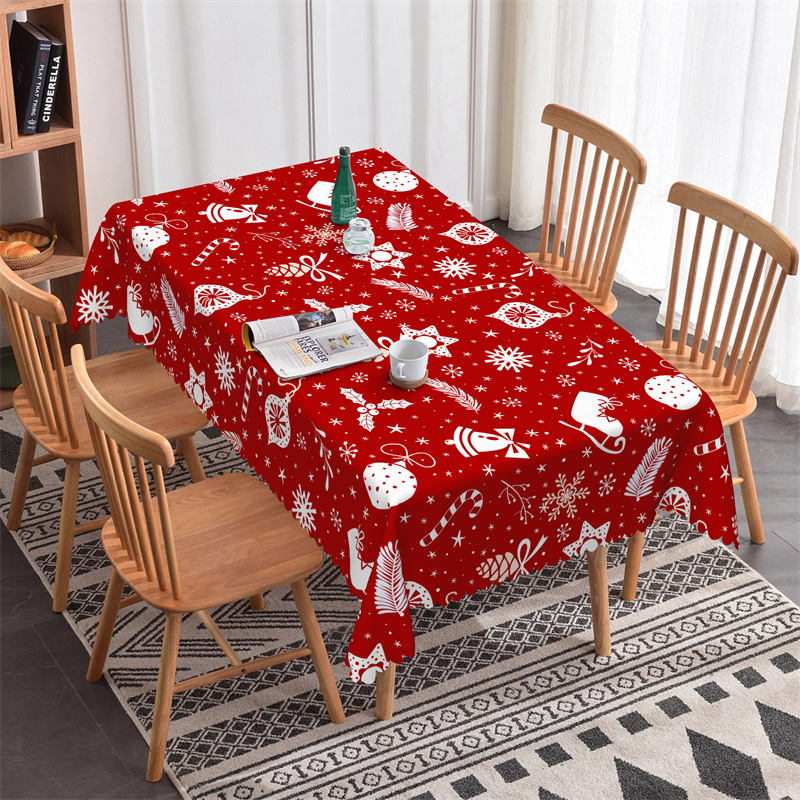 Aperturee - Jingle Bell Candy Cane Snow Red Christmas Tablecloth