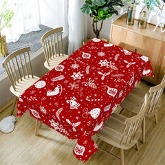 Aperturee - Jingle Bell Candy Cane Snow Red Christmas Tablecloth