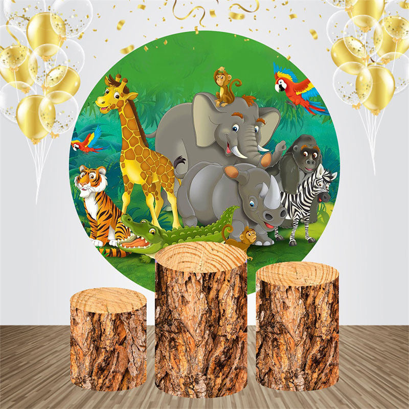 Aperturee - Jungle Animal Safari Round Backdrop Kit For Birthday