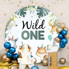 Aperturee - Jungle Animals Round Blue 1st Birthday Backdrop