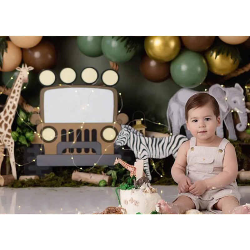 Aperturee - Jungle Forest Animals Green Cake Smash Backdrop