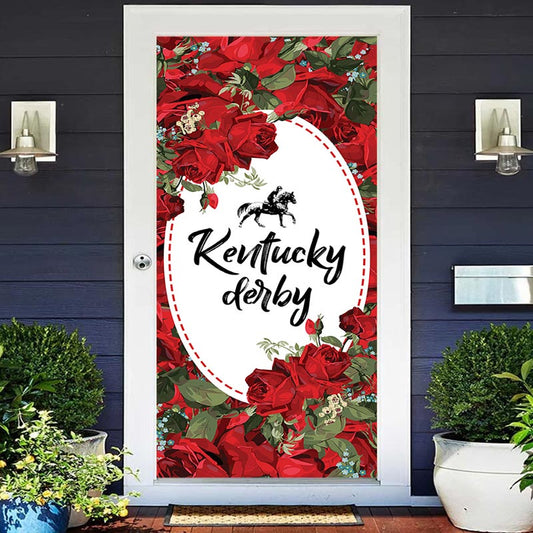 Aperturee - Kentucky Derby Dark Red Rose Horse Racing Door Cover