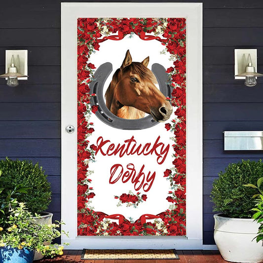 Aperturee - Kentucky Derby Horse Racing Red Roses Door Cover