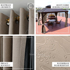 Aperturee - (7 Day Delivery) Khaki Home Decor Waterproof Grommet Top Outdoor Curtains for Front Porch