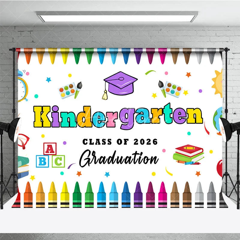 Aperturee - Kindergarten Colored Crayon Kids Graduation Backdrop