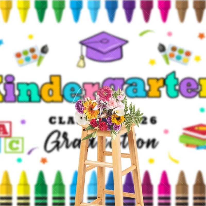 Aperturee - Kindergarten Colored Crayon Kids Graduation Backdrop