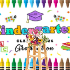 Aperturee - Kindergarten Colored Crayon Kids Graduation Backdrop
