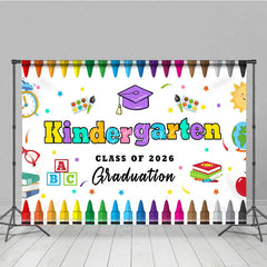 Aperturee - Kindergarten Colored Crayon Kids Graduation Backdrop