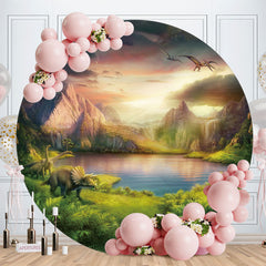 Aperturee - Lake And Green Forest Round Happy Birthday Backdrop