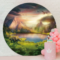 Aperturee - Lake And Green Forest Round Happy Birthday Backdrop