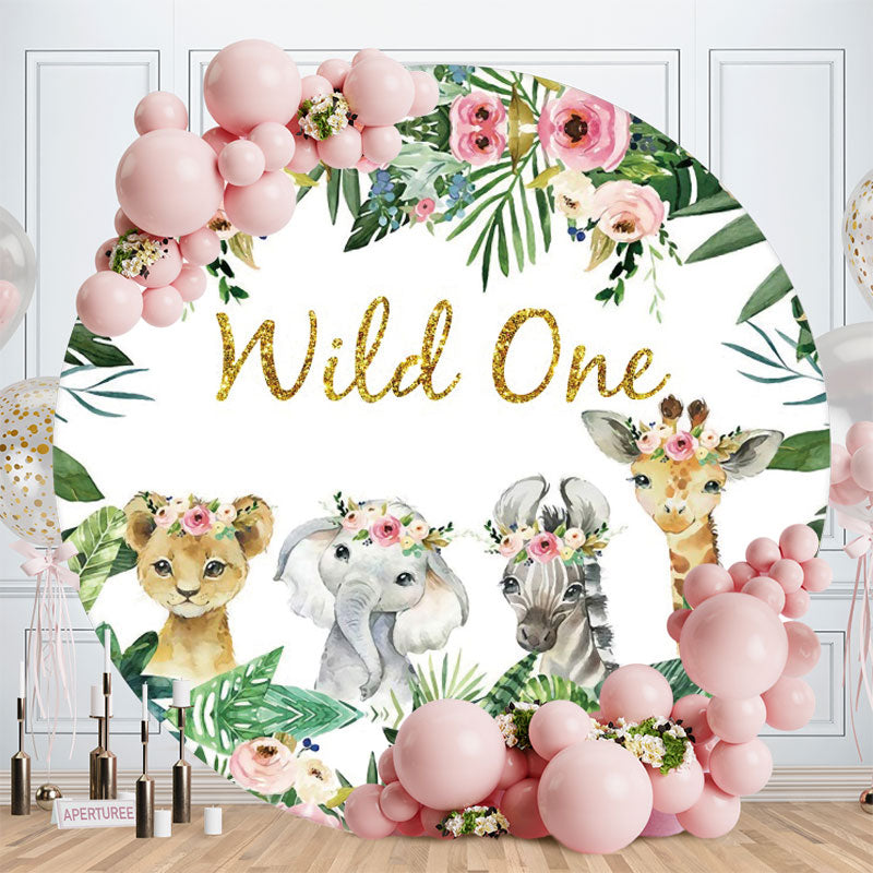 Aperturee - Leaves And Animals Round Wild One Birthday Backdrop