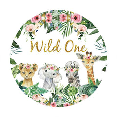 Aperturee - Leaves And Animals Round Wild One Birthday Backdrop