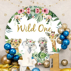 Aperturee - Leaves And Animals Round Wild One Birthday Backdrop